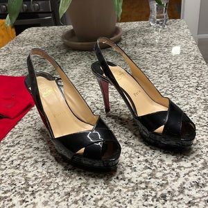 Christian Louboutin black leather crisscross peep toe